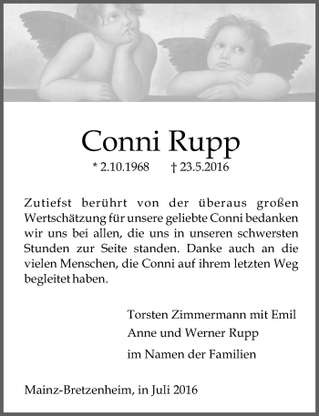 Traueranzeige von Conni Rupp von Trauerportal Rhein Main Presse