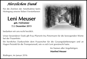 Traueranzeige von Leni Meuser von  Sonntags Anzeiger