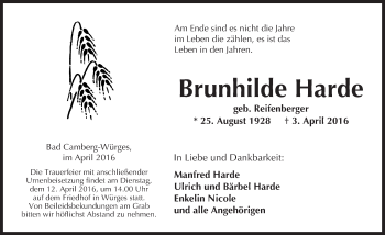 Traueranzeige von Brunhilde Harde von  Camberger Anzeiger