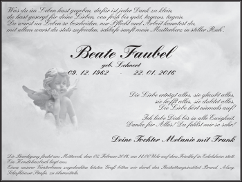 Traueranzeige von Beate Faubel von  Allgemeine Zeitung Alzey
