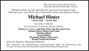 Traueranzeige von Michael Hinter von  Wiesbaden komplett