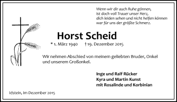 Traueranzeige von Horst Scheid von  Idsteiner Zeitung