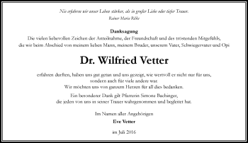 Traueranzeige von Wilfried Vetter von Trauerportal Echo Online