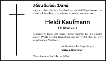Traueranzeige von Heidi Kaufmann von  Sonntags Anzeiger