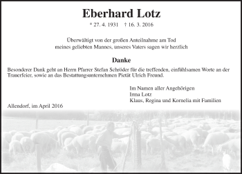 Traueranzeige von Eberhard Lotz von  Gießener Anzeiger
