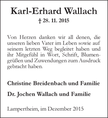 Traueranzeige von Karl-Erhard Wallach von  Bürstädter Zeitung