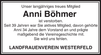 Traueranzeige von Anni Böhmer von  Usinger Anzeiger
