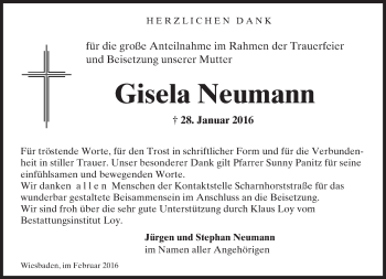 Traueranzeige von Gisela Neumann von  Wiesbaden komplett