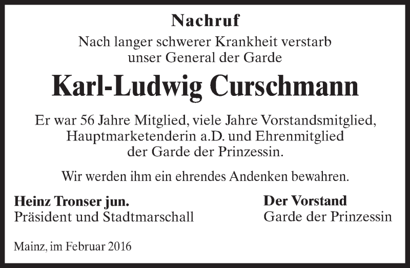  Traueranzeige für Karl-Ludwig Curschmann vom 06.02.2016 aus trauer.rmp.de