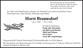 Traueranzeige von Horst Braunsdorf von  Idsteiner Zeitung