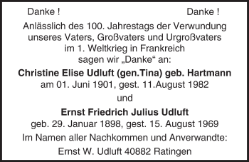 Traueranzeige von Christine und Ernst Udluft von Trauerportal Echo Online