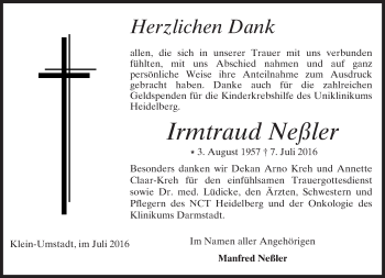Traueranzeige von Irmtraud Neßler von Trauerportal Echo Online