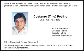 Traueranzeige von Costanzo Petrillo von Trauerportal Echo Online