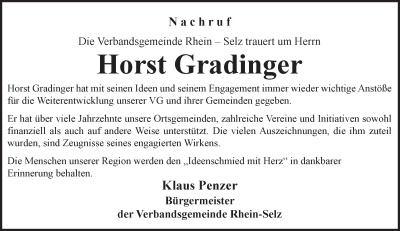  Traueranzeige für Horst Gradinger vom 23.07.2016 aus Trauerportal Rhein Main Presse