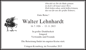 Traueranzeige von Walter Lehnhardt von  Usinger Anzeiger