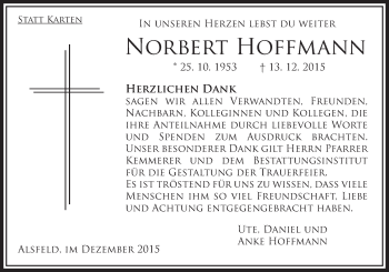 Traueranzeige von Norbert Hoffmann von VRM Trauer