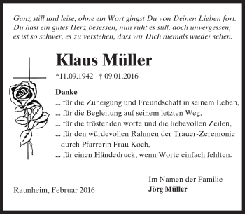 Traueranzeige von Klaus Müller von  Mainspitze