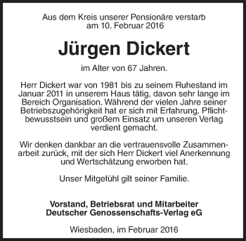 Traueranzeige von Jürgen Dickert von trauer.rmp.de