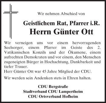 Traueranzeige von Günter Ott von  Wormser Zeitung