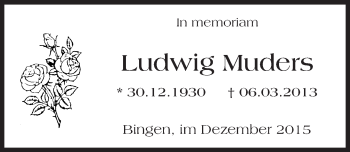 Traueranzeige von Ludwig Muders von  Allgemeine  Zeitung Ingelheim-Bingen