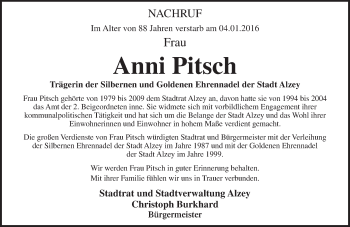 Traueranzeige von Anni Pitsch von trauer.rmp.de