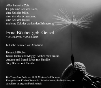 Traueranzeige von Erna Böcher von VRM Trauer