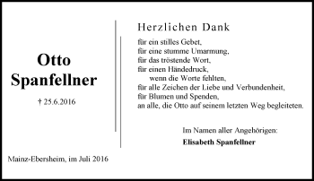 Traueranzeige von Otto Spanfellner von Trauerportal Rhein Main Presse