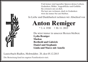 Traueranzeige von Anton Remiger von VRM Trauer