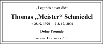 Traueranzeige von Thomas Schmiedel von  Wormser Zeitung