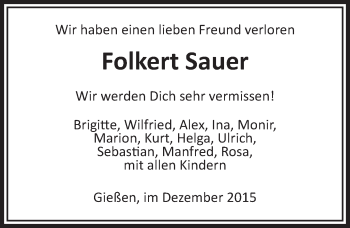 Traueranzeige von Folkert Sauer von  Gießener Anzeiger