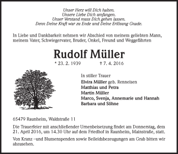 Traueranzeige von Rudolf Müller von trauer.echo-online.de