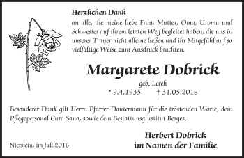 Traueranzeige von Margarete Dobrick von Trauerportal Rhein Main Presse