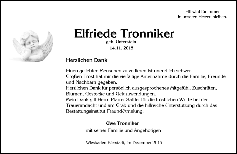  Traueranzeige für Elfriede Tronniker vom 05.12.2015 aus  Wiesbaden komplett