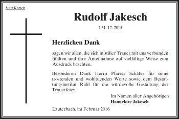 Traueranzeige von Rudolf Jakesch von  OK Oberhessen Kurier