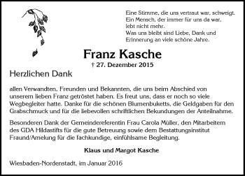 Traueranzeige von Franz Kasche von  Wiesbaden komplett