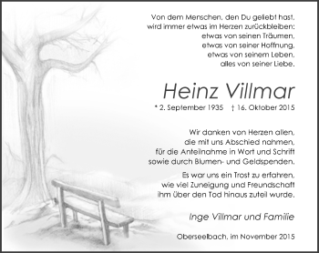 Traueranzeige von Heinz Villmar von  Wiesbaden komplett