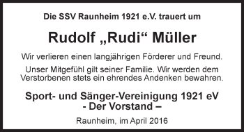 Traueranzeige von Rudolf Müller von trauer.rmp.de
