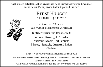 Traueranzeige von Ernst Häuser von  Wiesbaden komplett