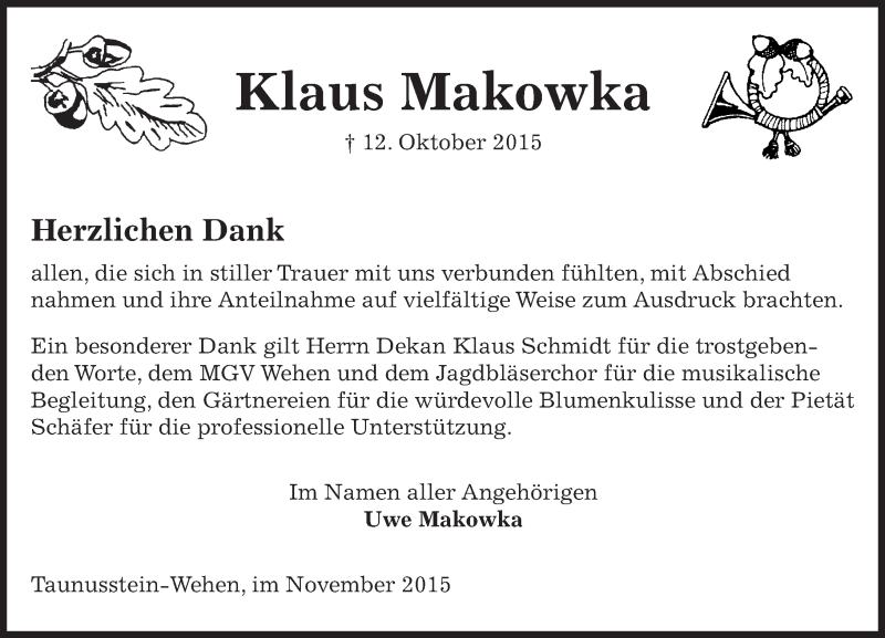  Traueranzeige für Klaus Makowka vom 11.11.2015 aus  Wiesbaden komplett