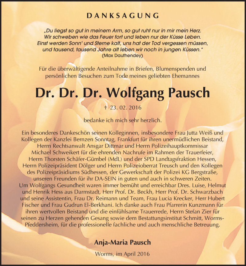  Traueranzeige für Wolfgang Pausch vom 02.04.2016 aus trauer.echo-online.de