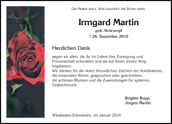 Traueranzeige von Irmgard Martin von  Wiesbaden komplett