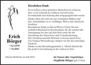 Traueranzeige von Erich Börger von Trauerportal Rhein Main Presse