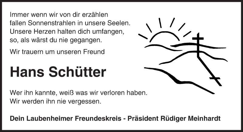  Traueranzeige für Hans Schütter vom 30.07.2016 aus Trauerportal Rhein Main Presse