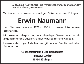 Traueranzeige von Erwin Naumann von  Kreisanzeiger