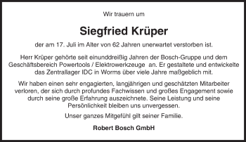 Traueranzeige von Siegfried Krüper von Trauerportal Rhein Main Presse