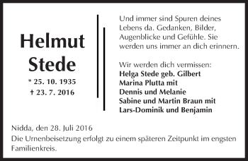 Traueranzeige von Helmut Stede von  Kreisanzeiger