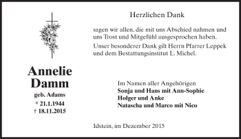 Traueranzeige von Annelie Damm von  Idsteiner Zeitung
