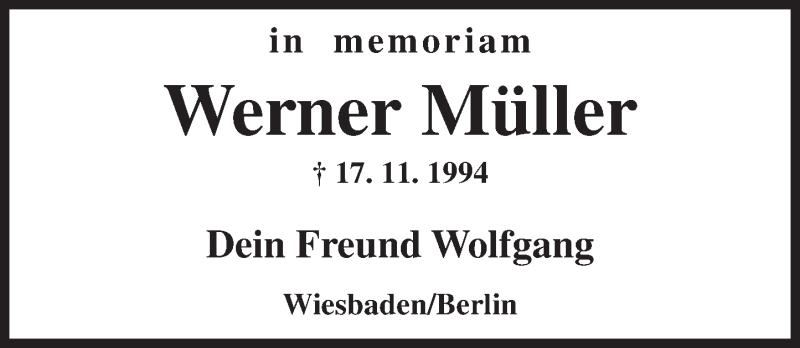  Traueranzeige für Werner Müller vom 17.11.2015 aus  Wiesbaden komplett