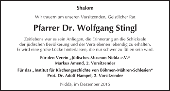 Traueranzeige von Wolfgang G. Stingl von  Kreisanzeiger