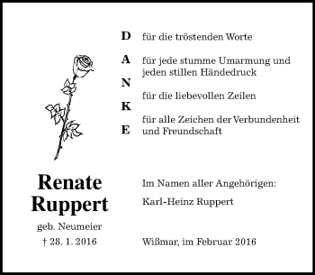Traueranzeige von Renate Ruppert von  Gießener Anzeiger